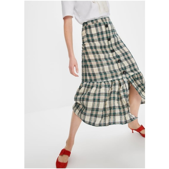 Zara Dresses & Skirts - [LAST]NWT Zara Size S Plaid Midi Ruffled Front Buttons Skirt